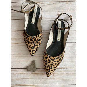 MATT BERNSON Calf Hair Slingback flats with wrap ankle strap